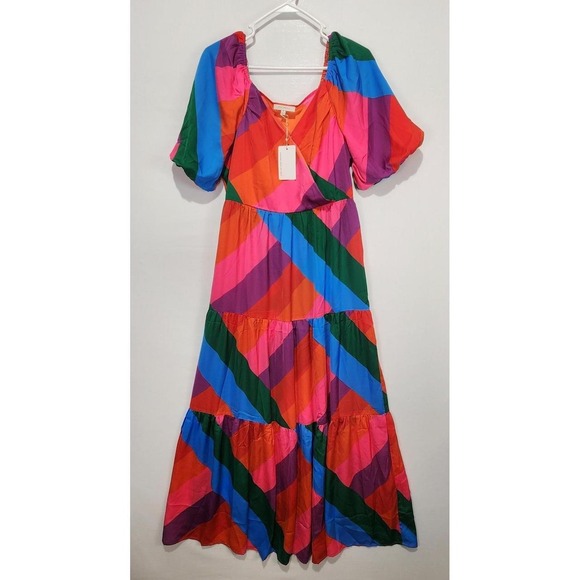 Skies Are Blue Dresses & Skirts - Skies Are Blue Women's M Multicolor Striped Tiered Maxi Dress Puff Sleeve NWT